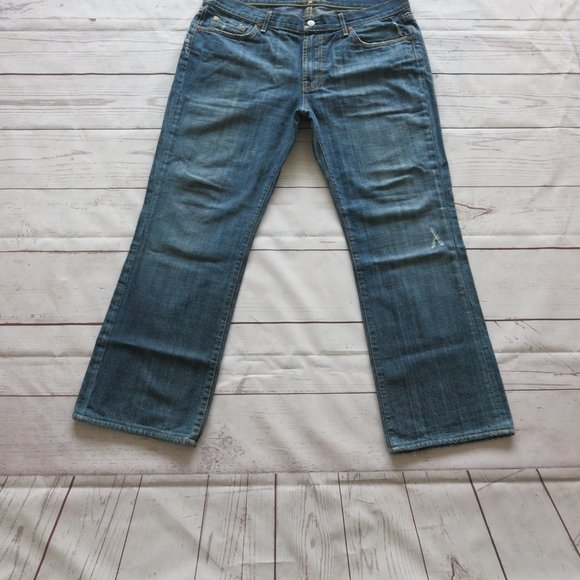 7 For All Mankind 100% Cotton Distressed Boot Cut Denim Jeans - Size 36 - Picture 2 of 5